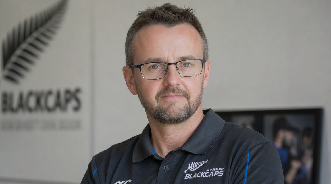 Gary Stead, head coach of the New Zealand national cricket team, wearing a team polo shirt.