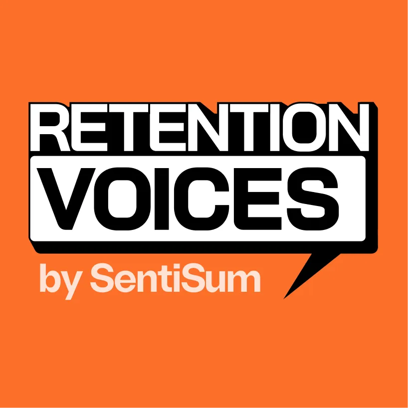 Logo with text 'Retention Voices by SentiSum' on an orange background.