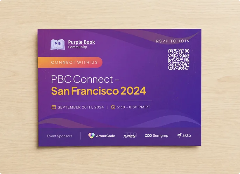 Invitation card for PBC Connect San Francisco 2024 event on September 26, 5:30-8:30 PM PT with sponsors logos.