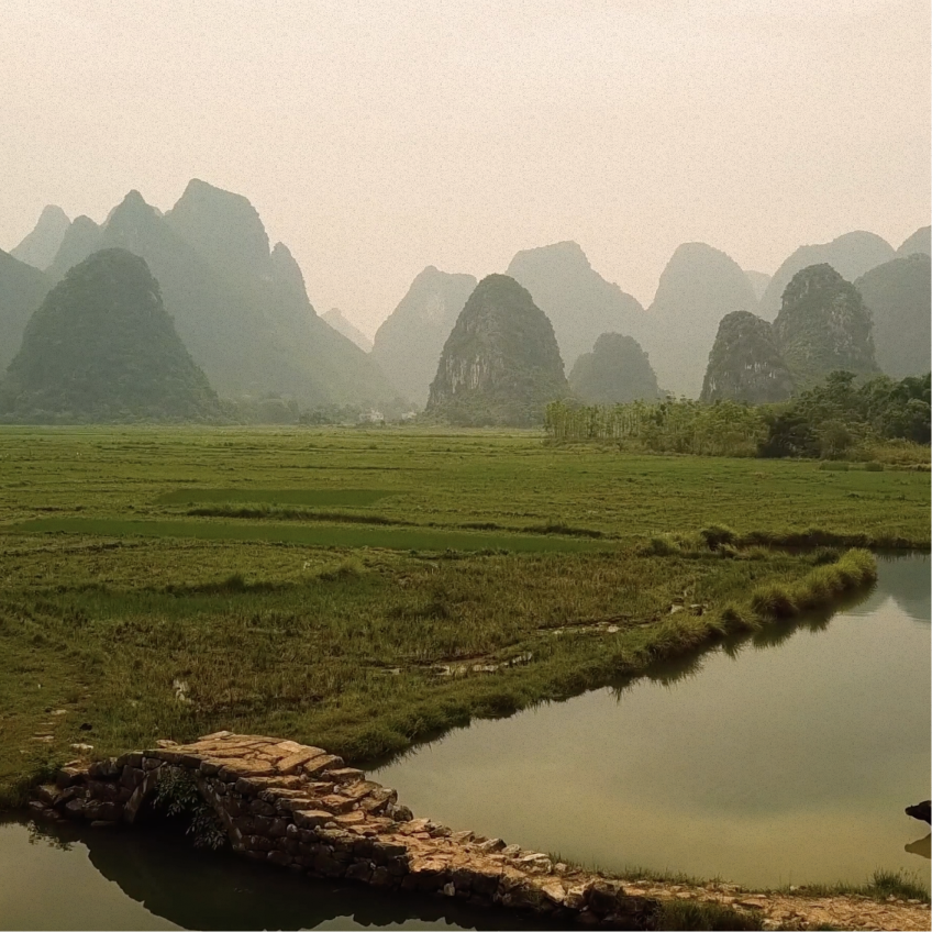 mountains and river