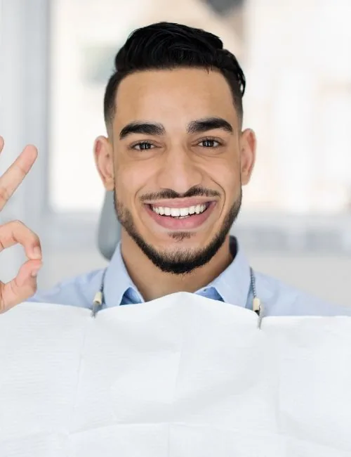 photo of a man with a beard smiling and making a ok sign
