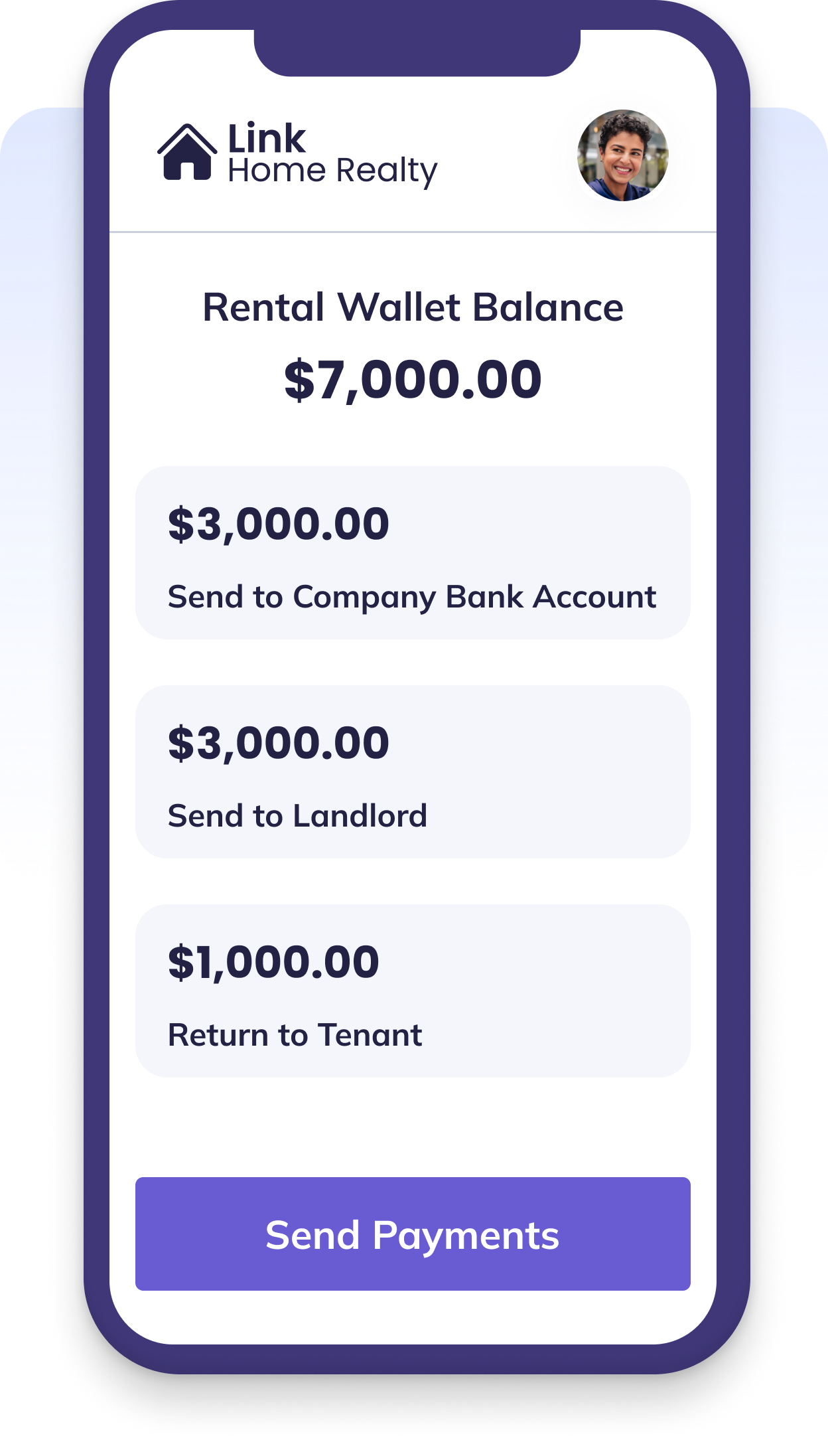 A rental wallet screen on the DepositLink platform
