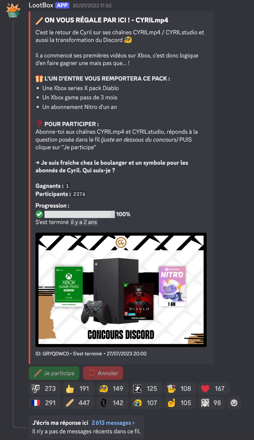 Announcement of the giveaway on the Discord server of CYRILmp4