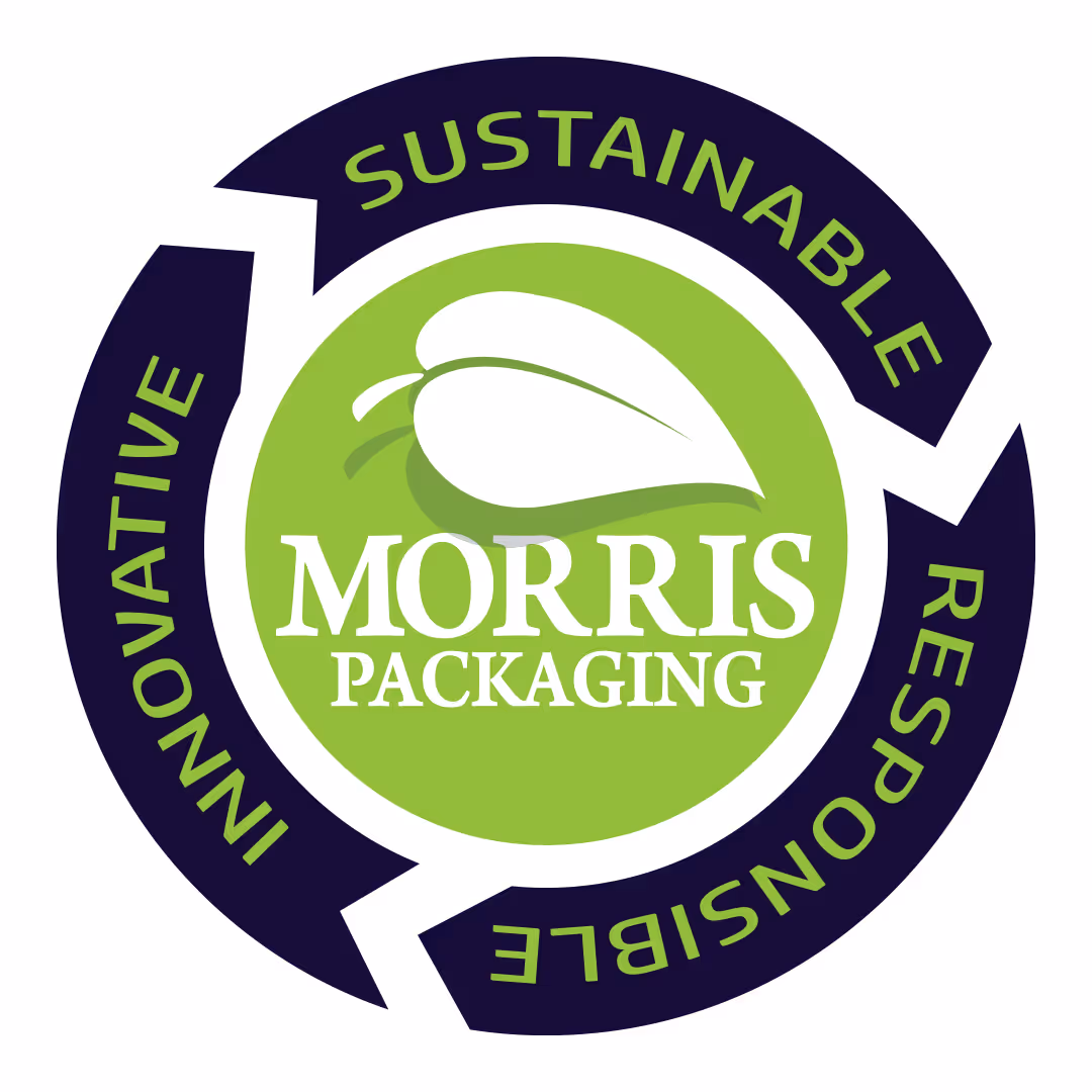 Circular sustainability badge displaying 'Morris Packaging' and eco-friendly messaging