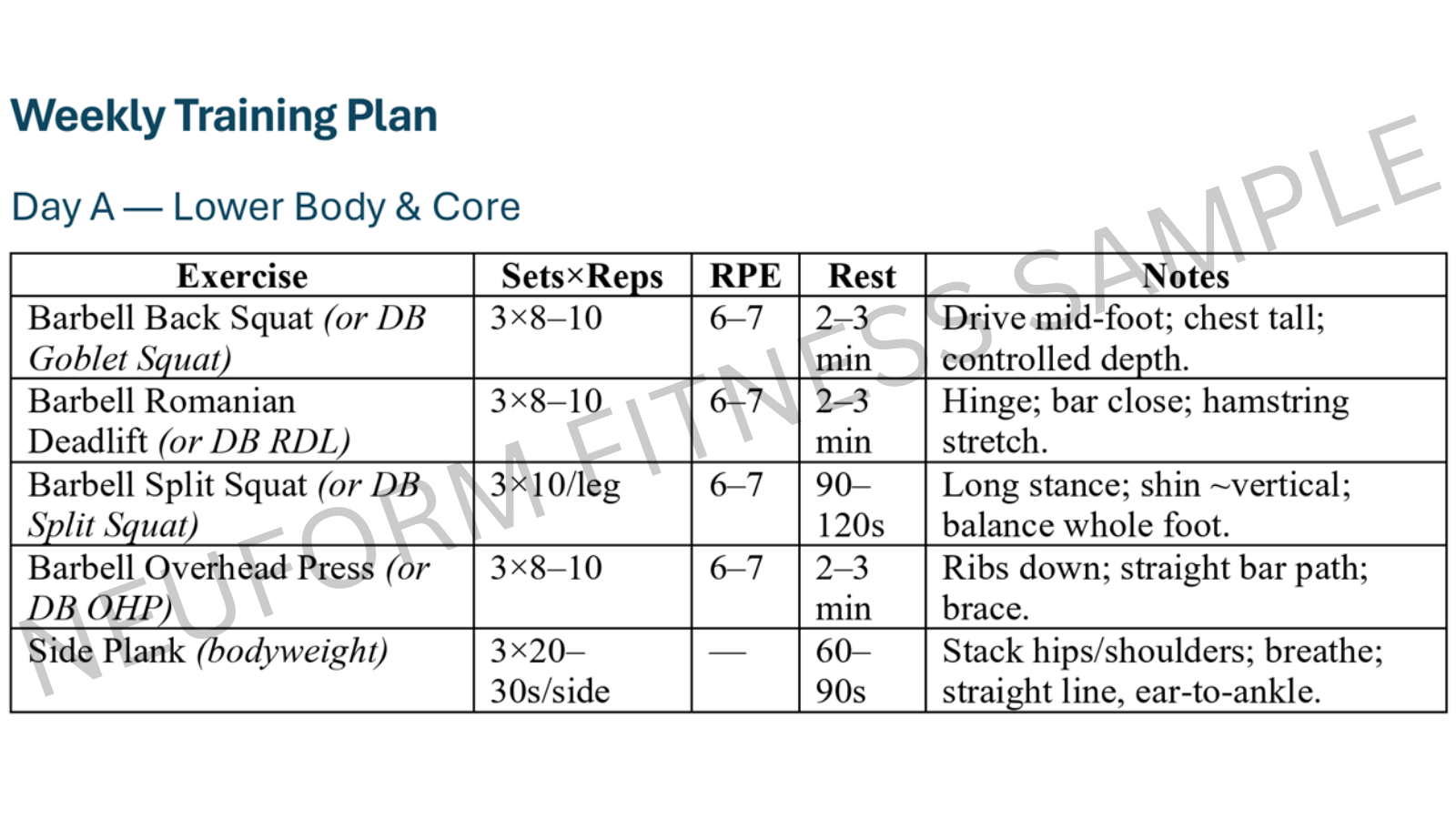 Training plan preview