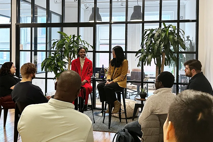 M13 interns visit with a founder.