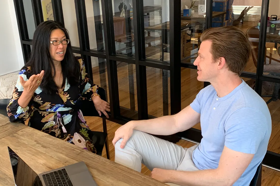 M13 interns visit with a founder.