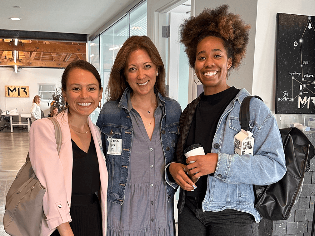 BBG Ventures Principal Investor Claire Biernacki, M13 Partner & Head of Propulsion Lizzie Francis, and BBG Ventures Head of Platform Amber Quiñones at the M13 office in LA.