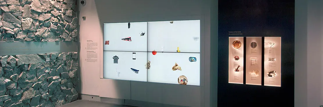 Interactive museum touch wall exhibit installed in the Royal Ontario Museum gallery