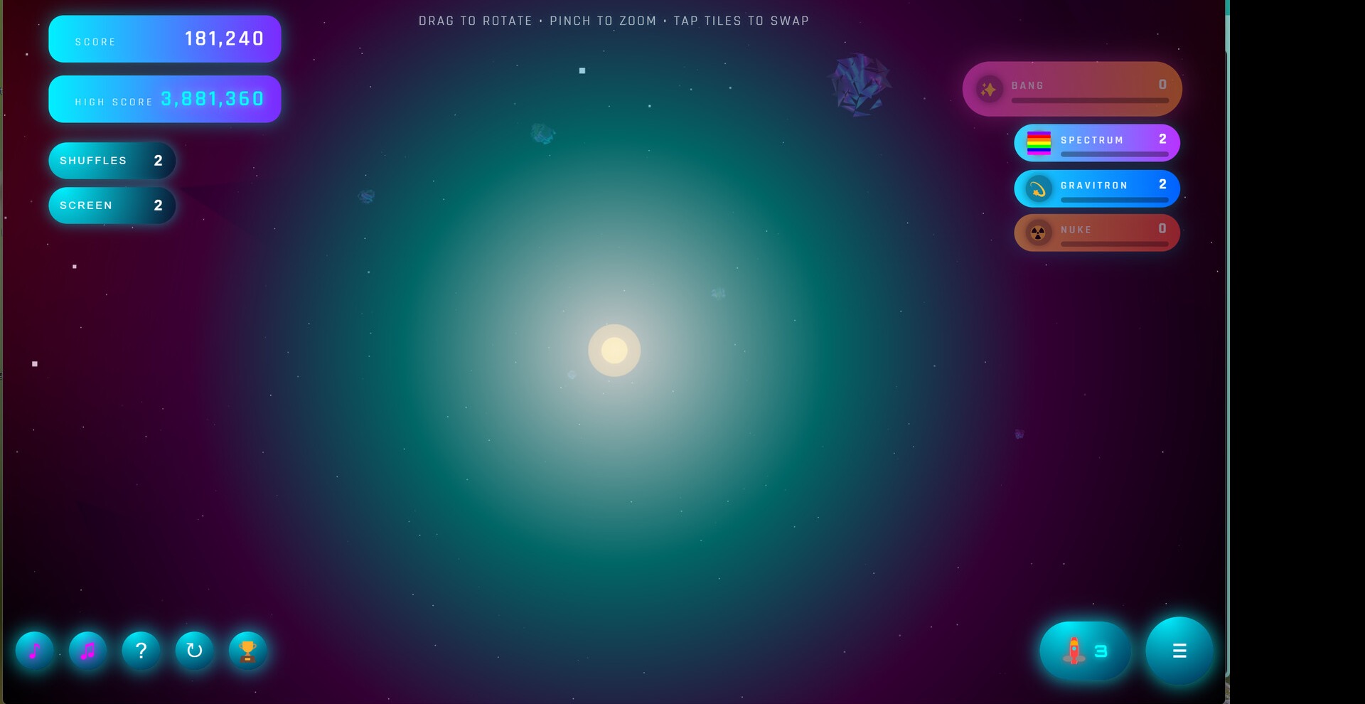 A cleared Quantum Agent board revealing a glowing star in deep space