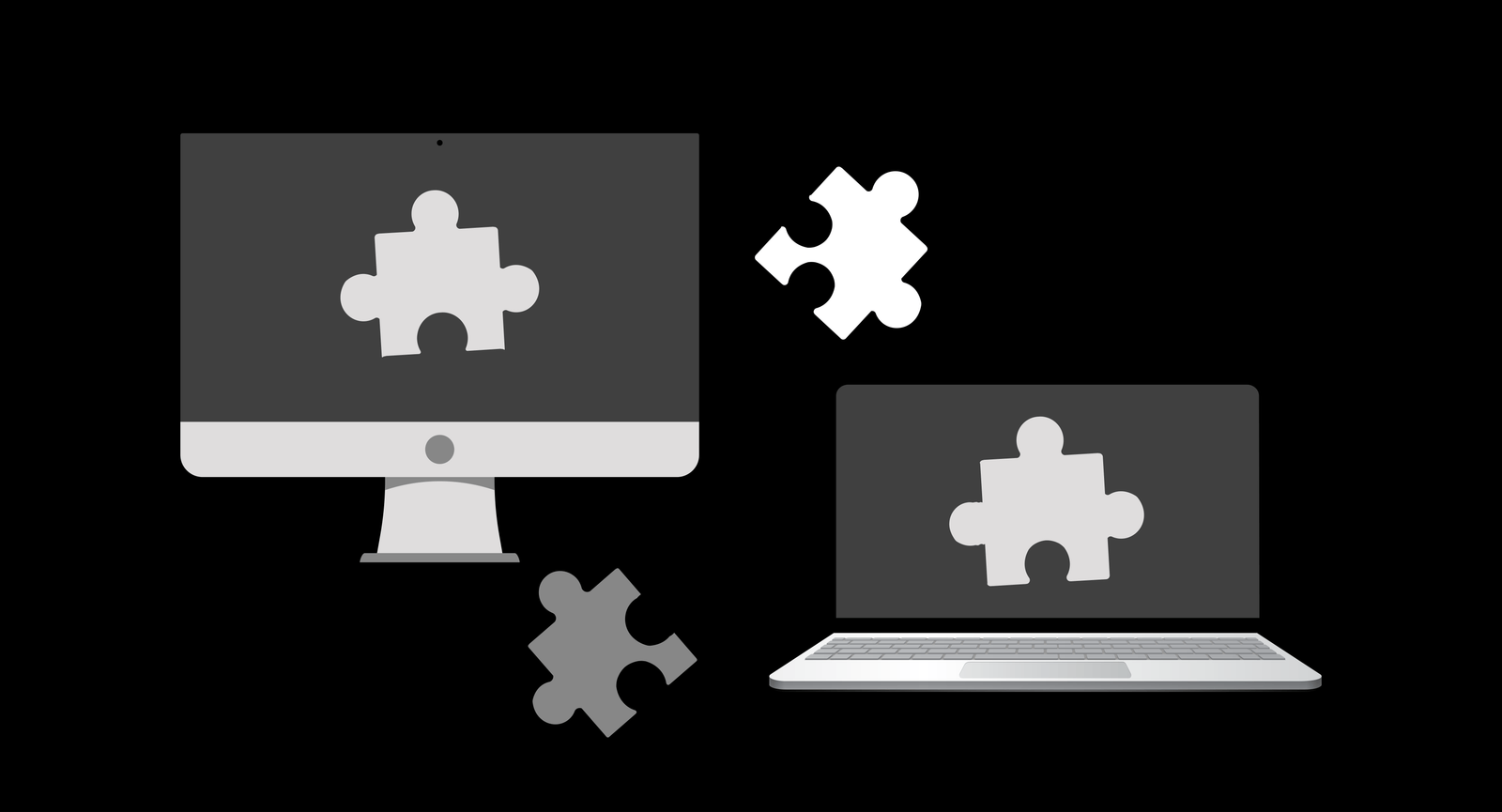 Full Stack Developer explained - laptop and desktop concept to explain tech and development environments