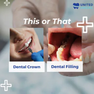 'Dental crown or dental filling' comparison graphic