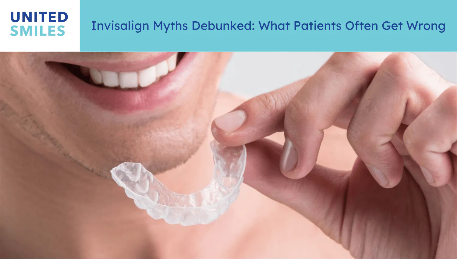 Woman holding a clear Invisalign aligner