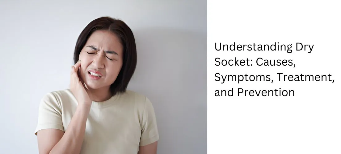 Woman holding her cheek in pain from a dry socket after a tooth extraction