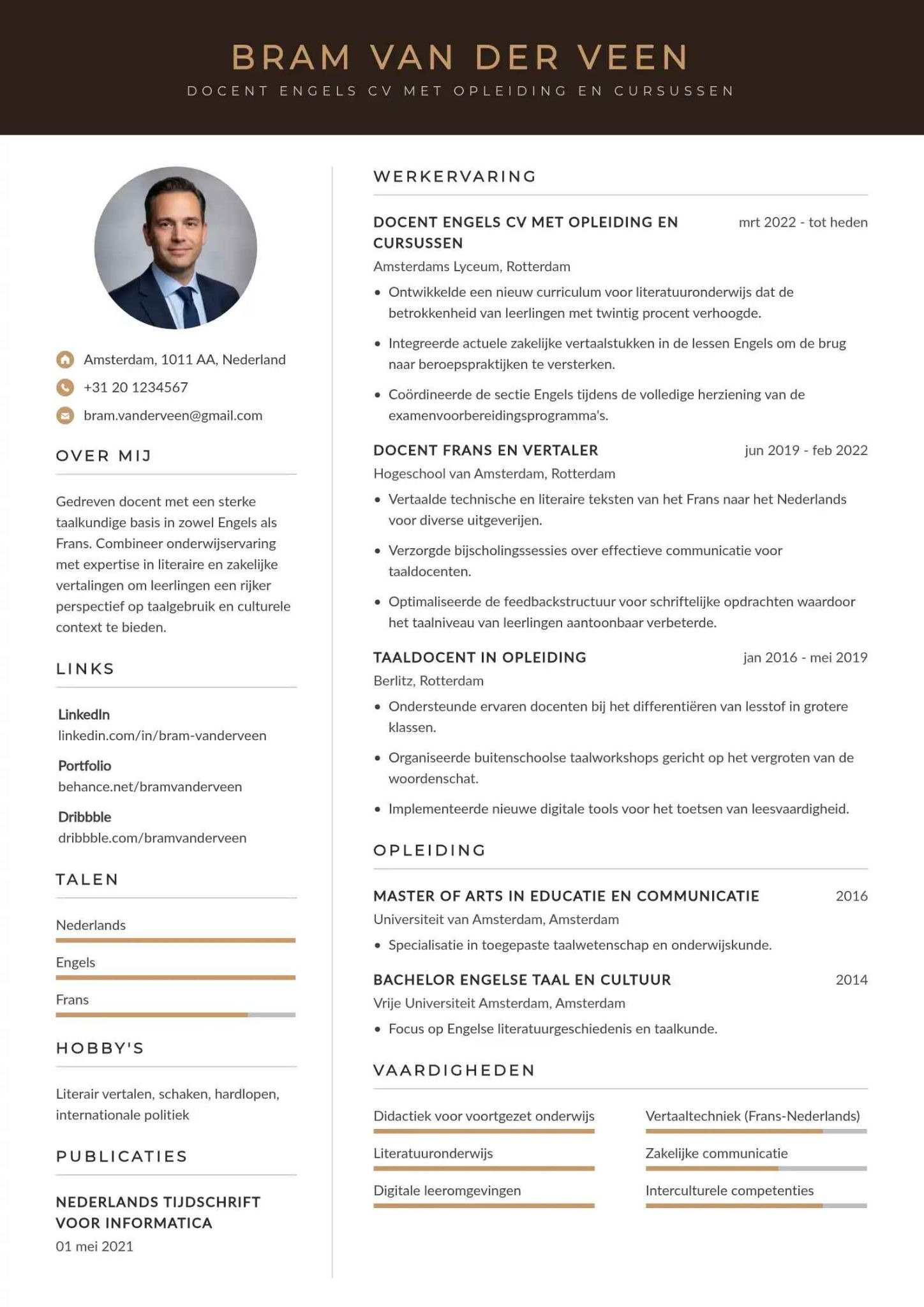 Docent Engels cv met opleiding en cursussen