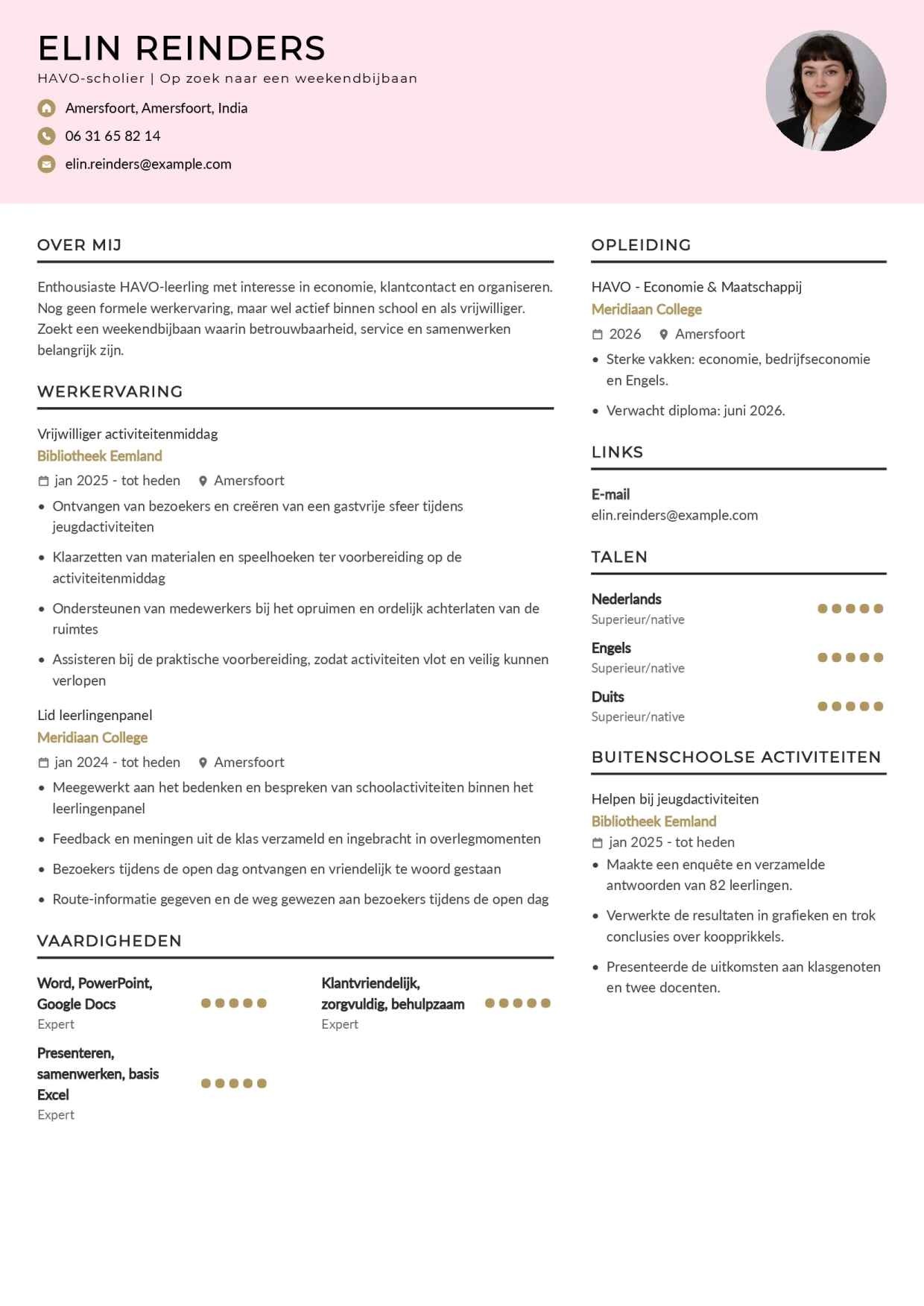 CV scholier zonder werkervaring