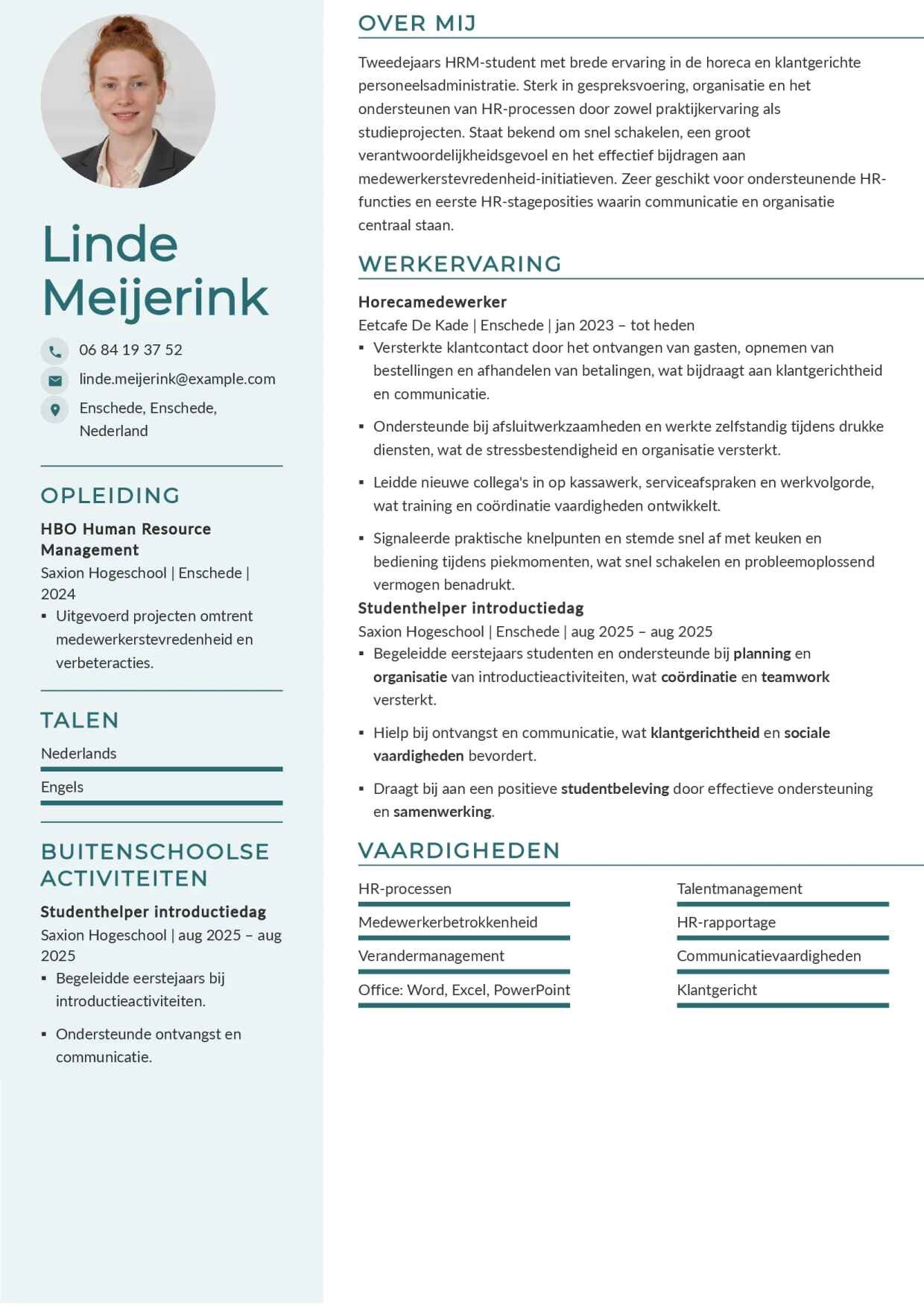 CV zonder werkervaring met bijbaan