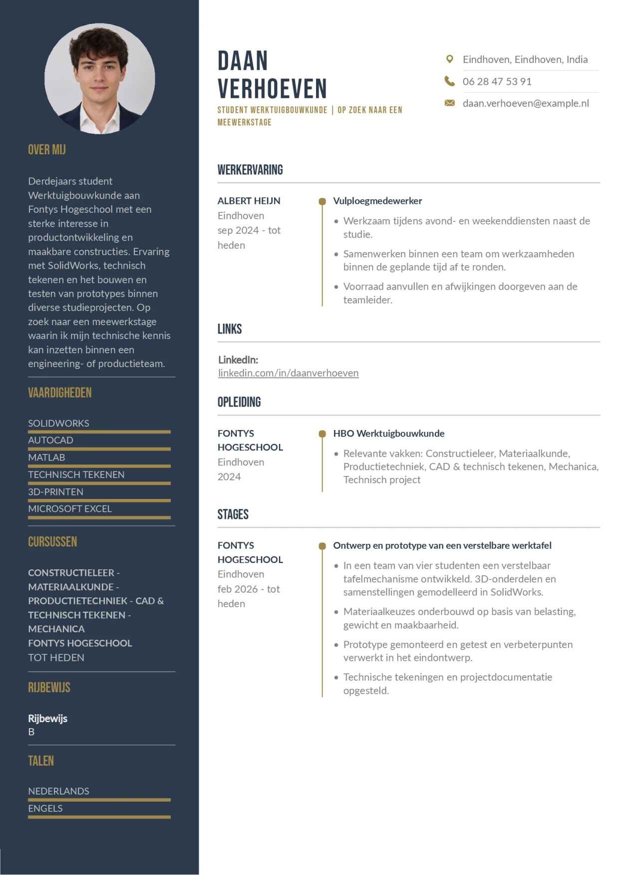 Stage cv voor technische studie