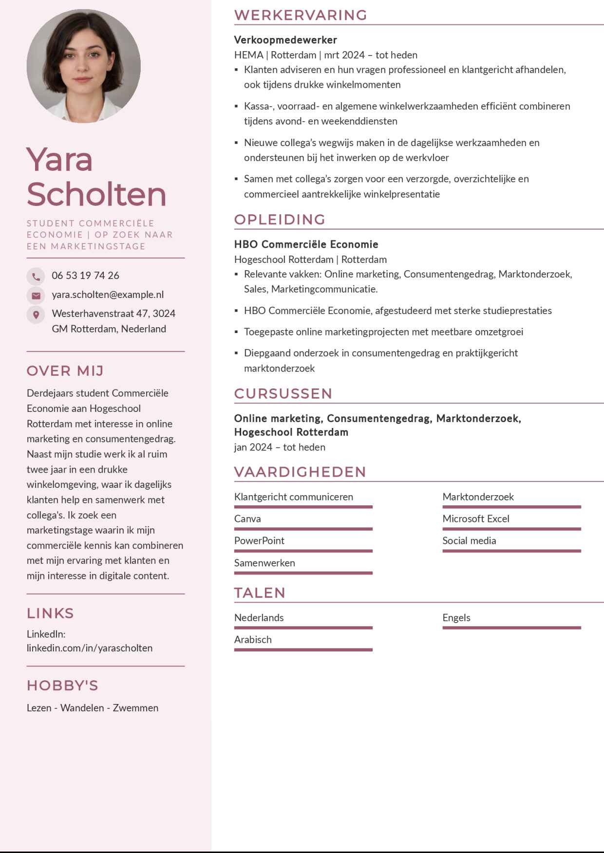 Stage CV met bijbaan