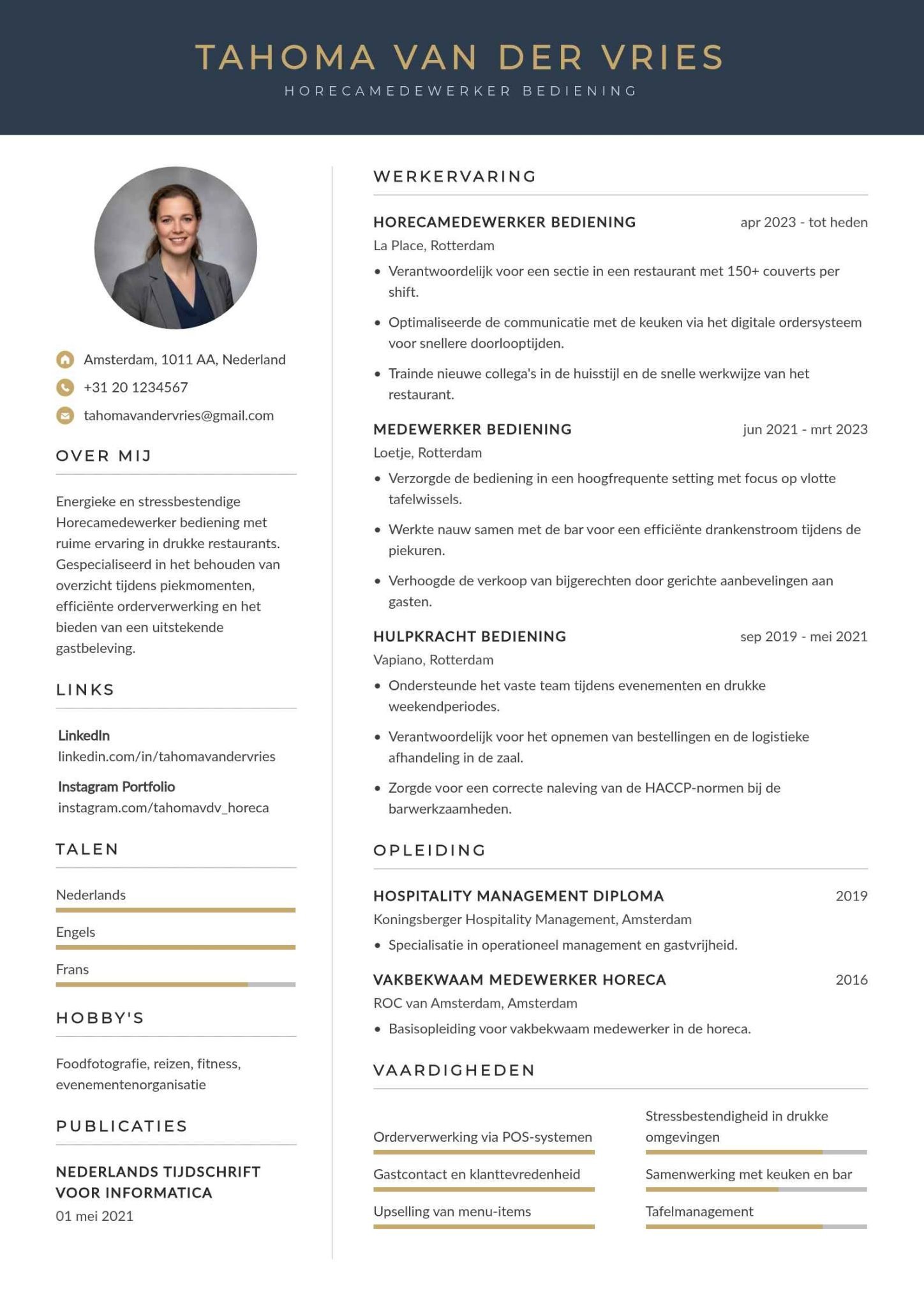 Horeca cv voorbeeld voor bediening in een druk restaurant