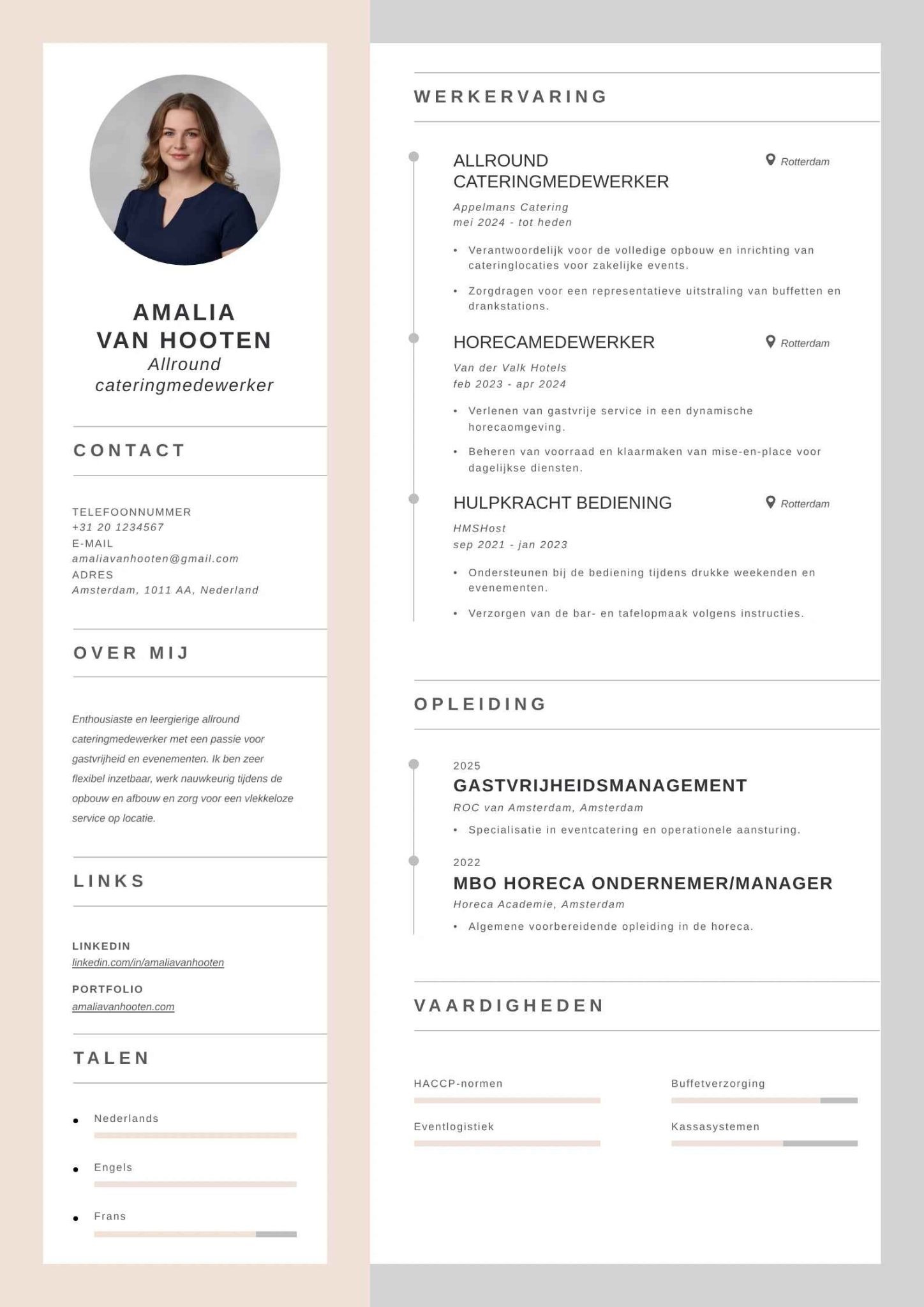 Horeca cv voorbeeld voor catering of events
