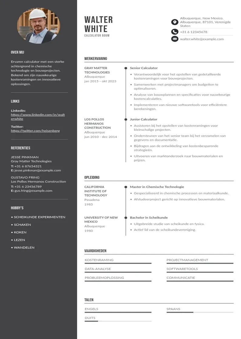 CV calculator bouw