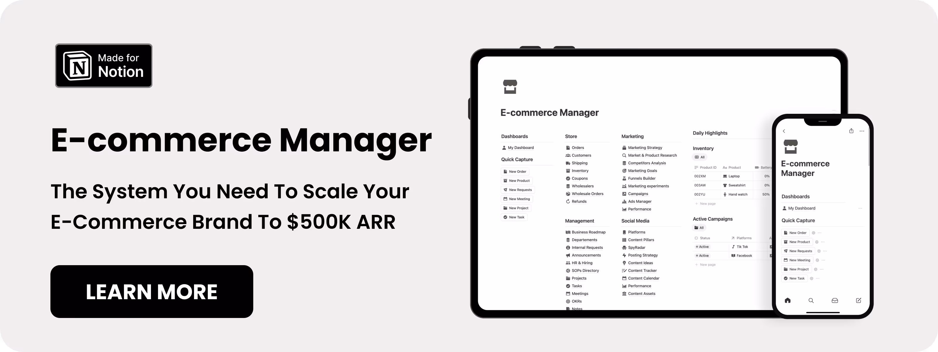 Notion E-Commerce Hub - Best Notion E-Commerce template