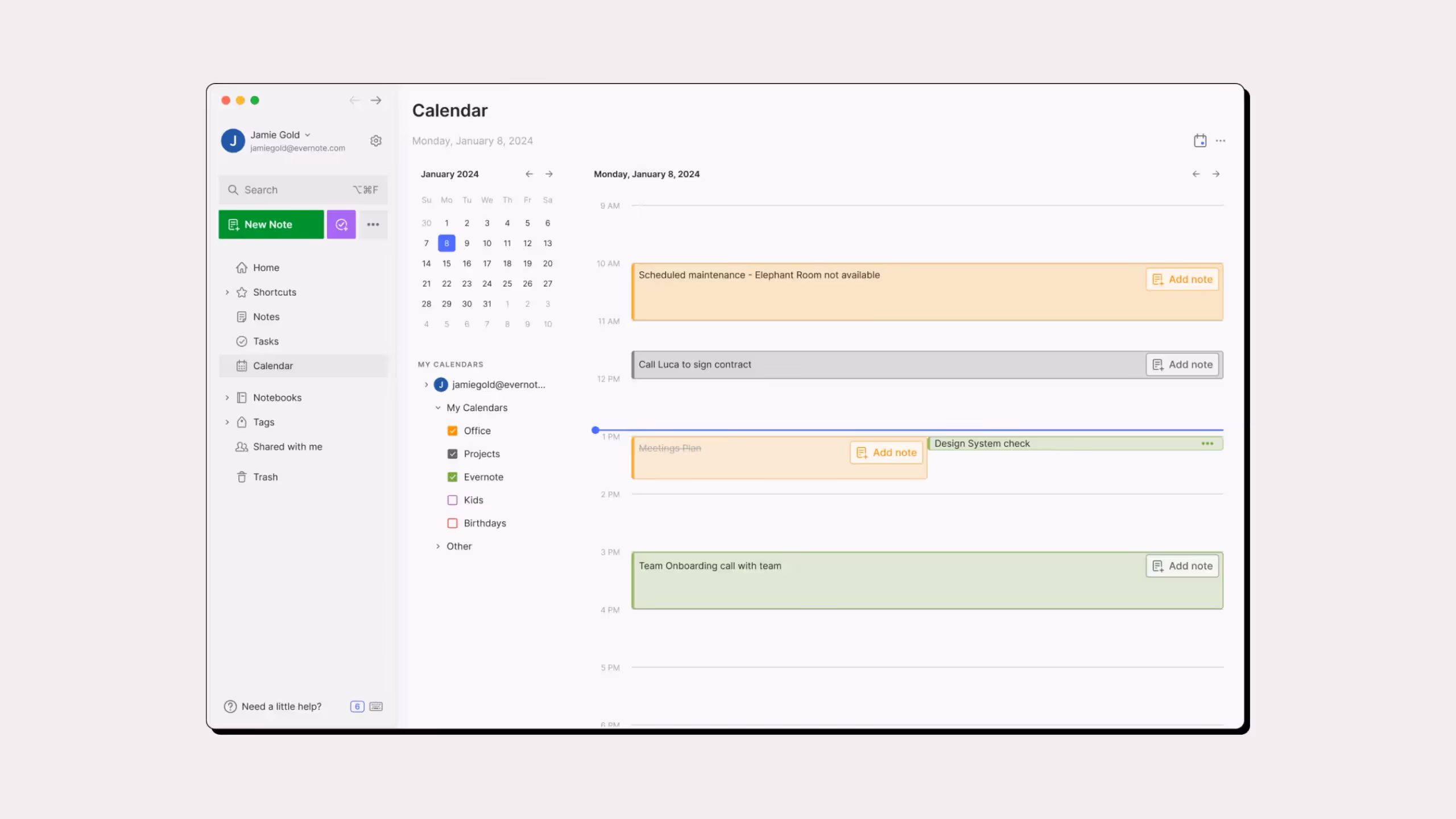 Evernote Calendar integration