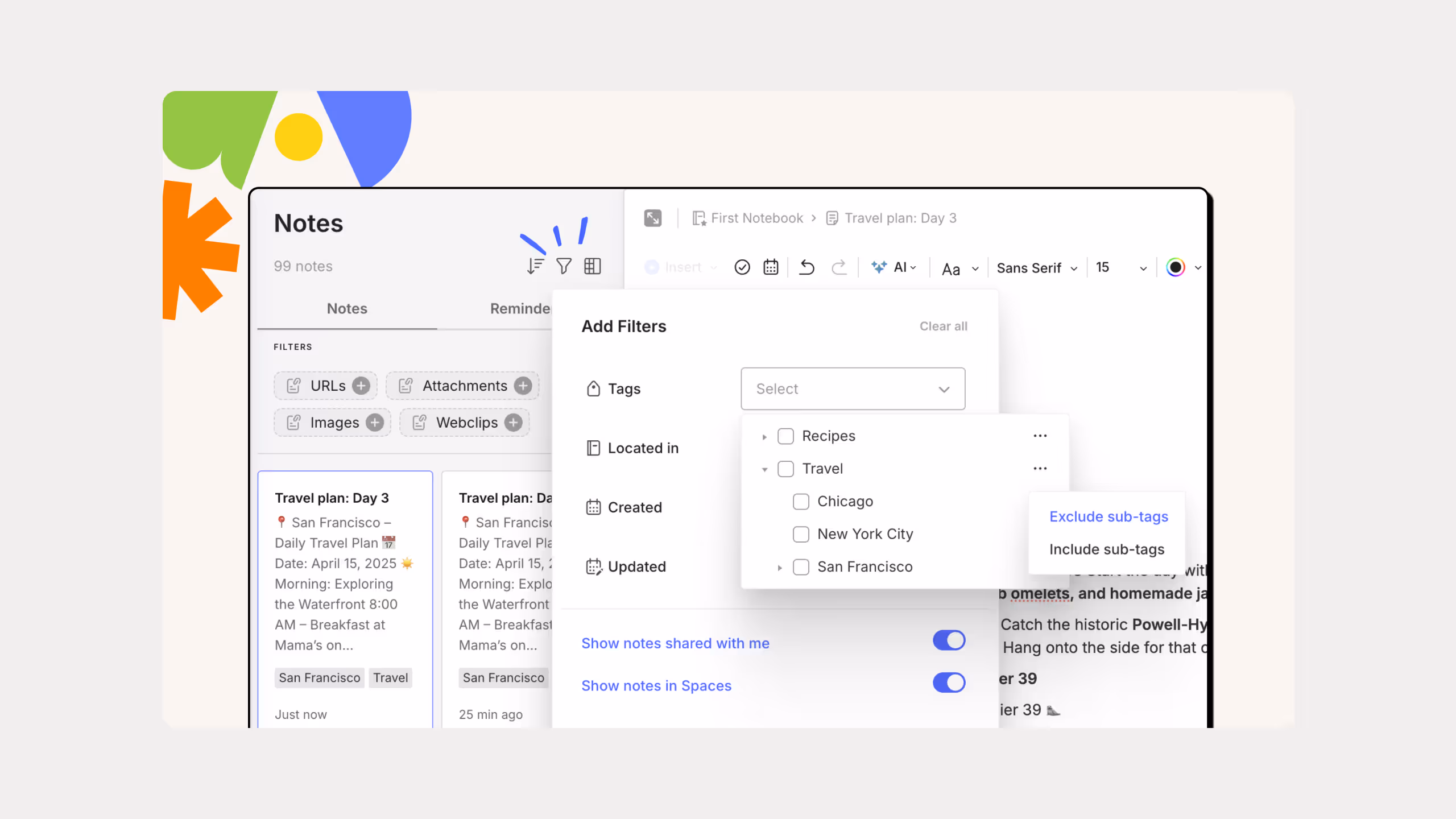 Evernote Notebooks and tags feature