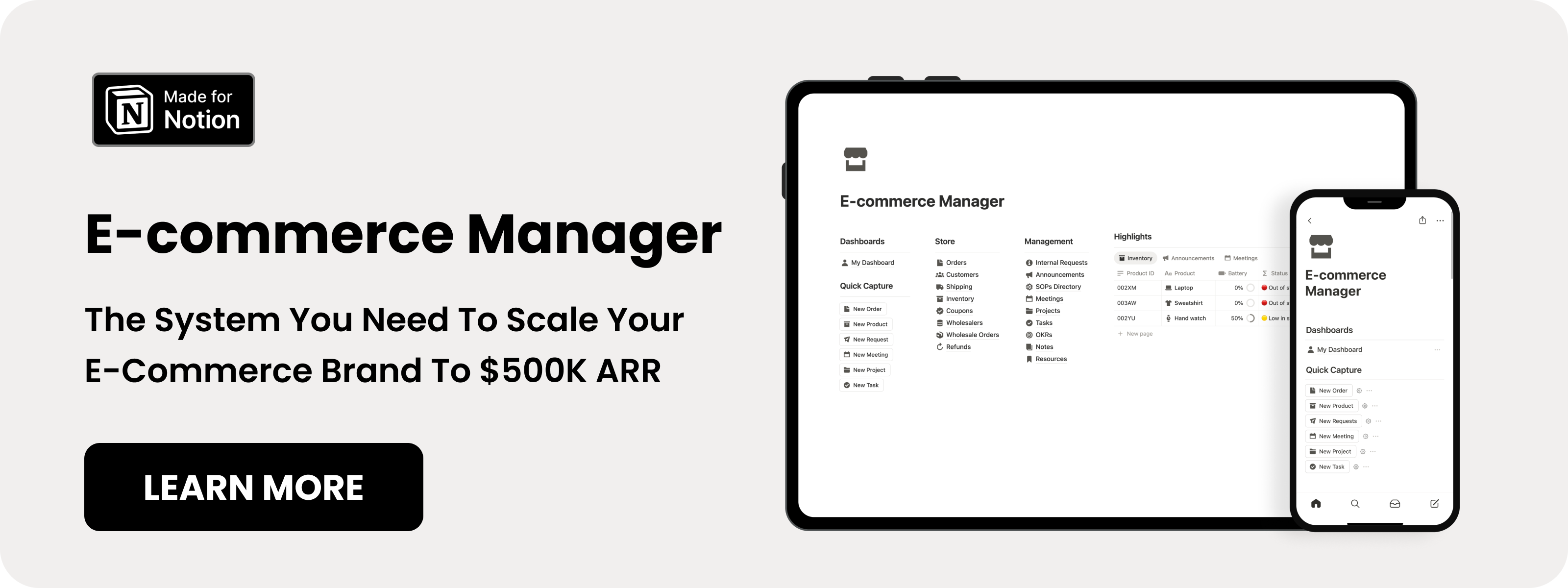Notion E-Commerce Hub - Best Notion E-Commerce template