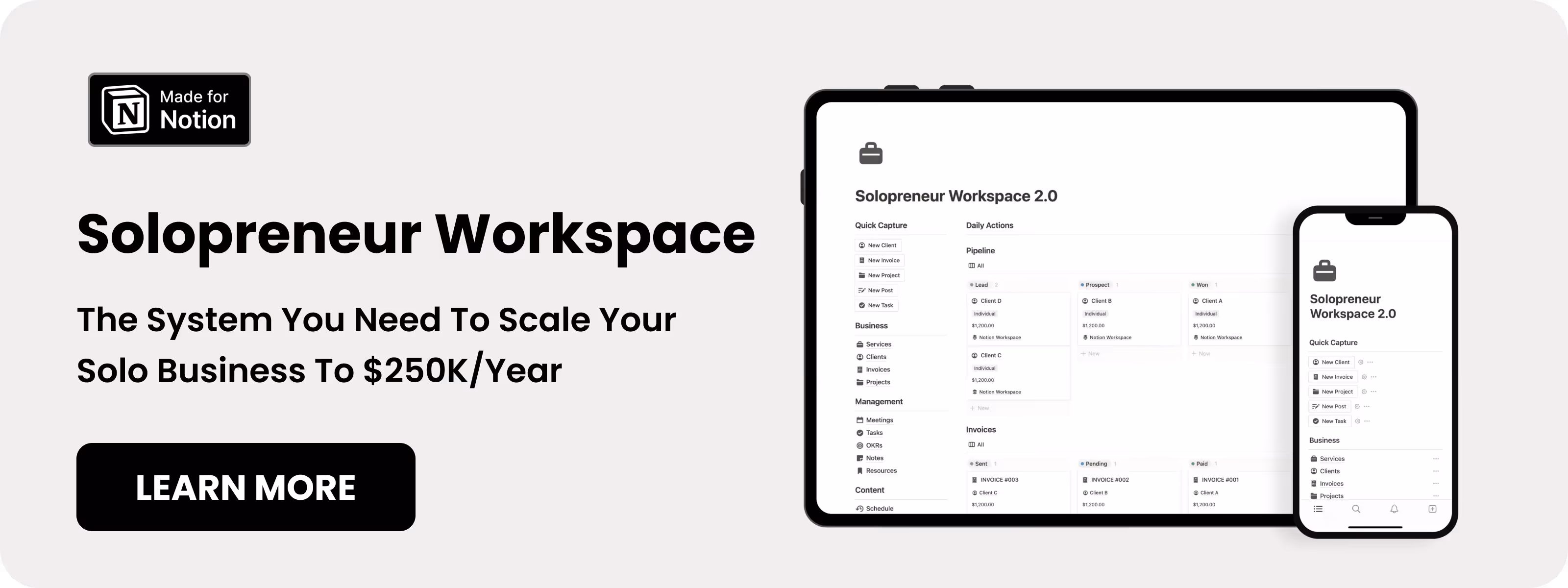 Notion one-person business template