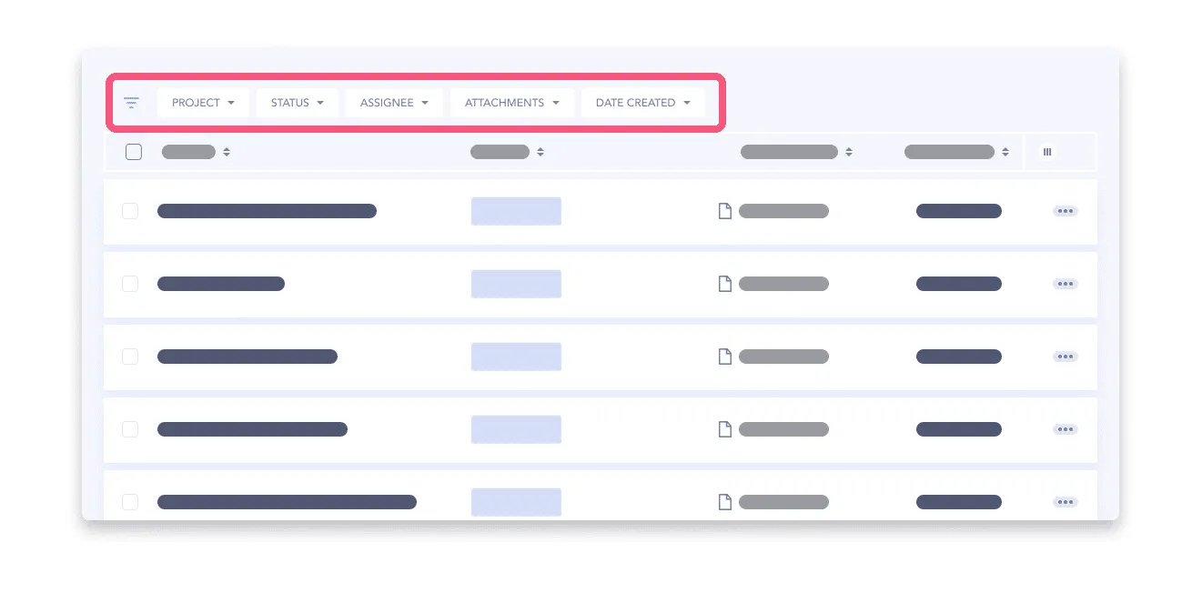 Filter UI with filter bar at the top of the screen