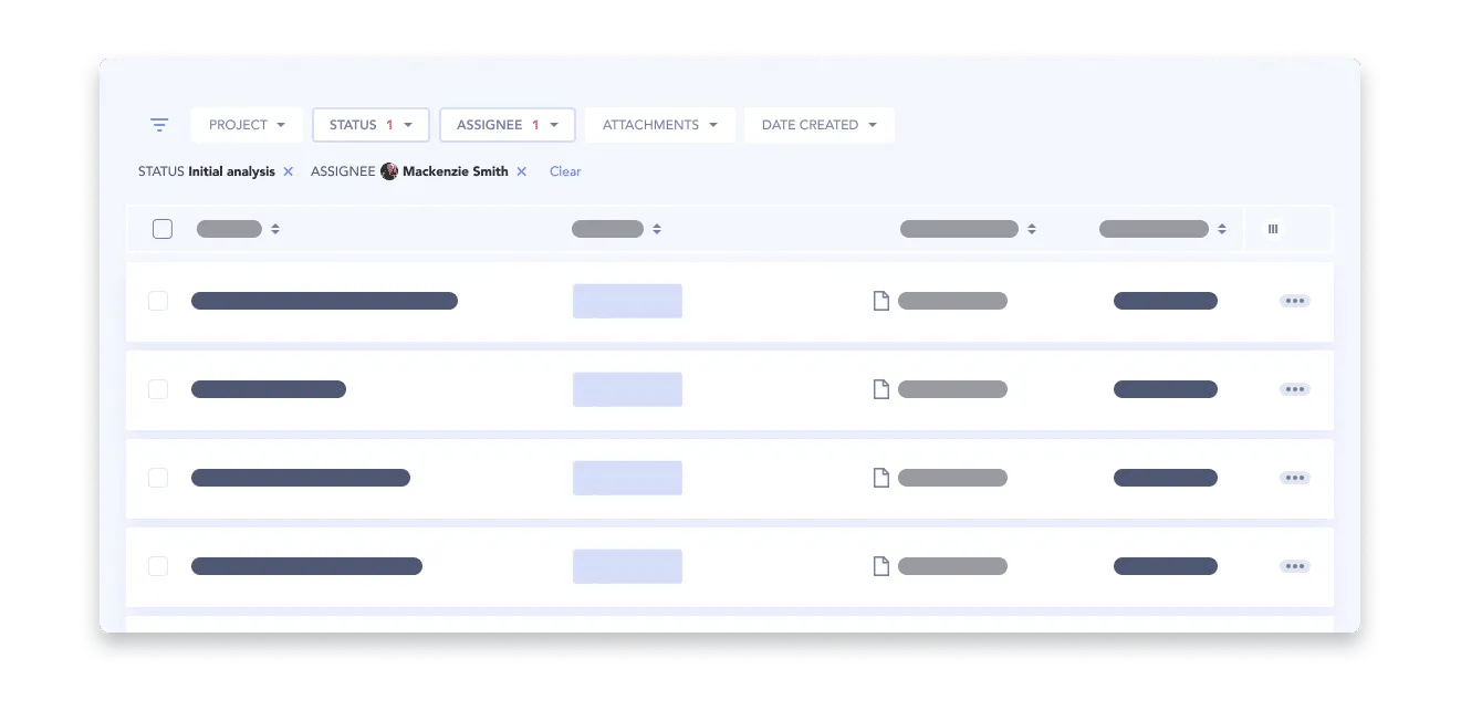 Table interface example showing active filters applied underneath the filter bar