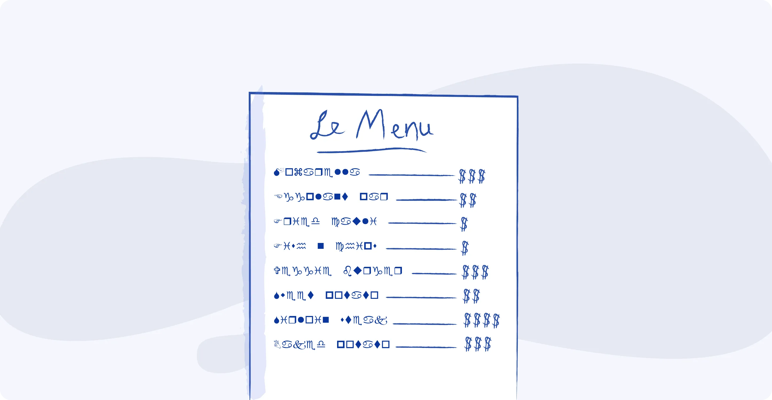 A menu with wingdings as their titles