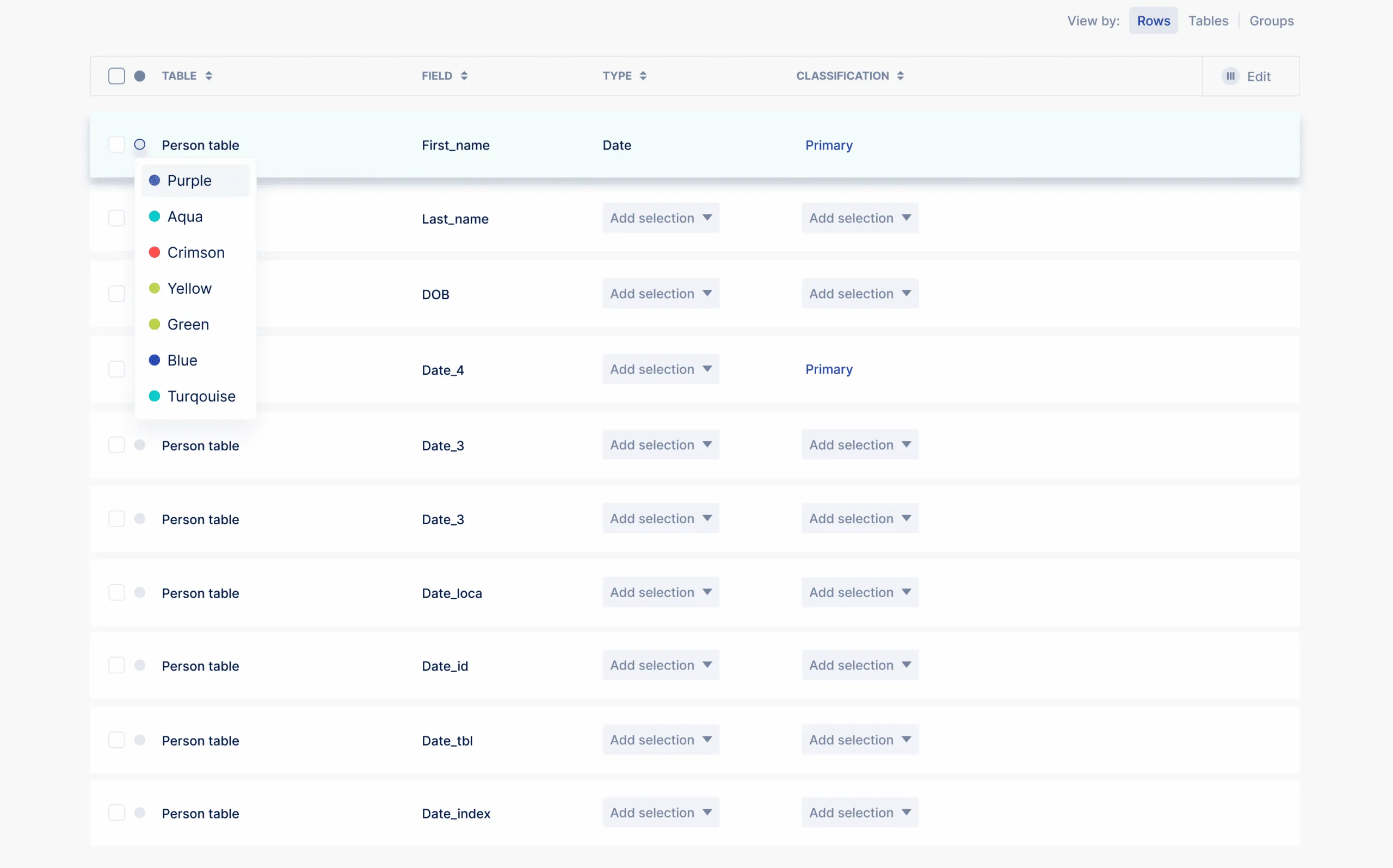 Screenshot from a data product in the middle of adding a colour tag