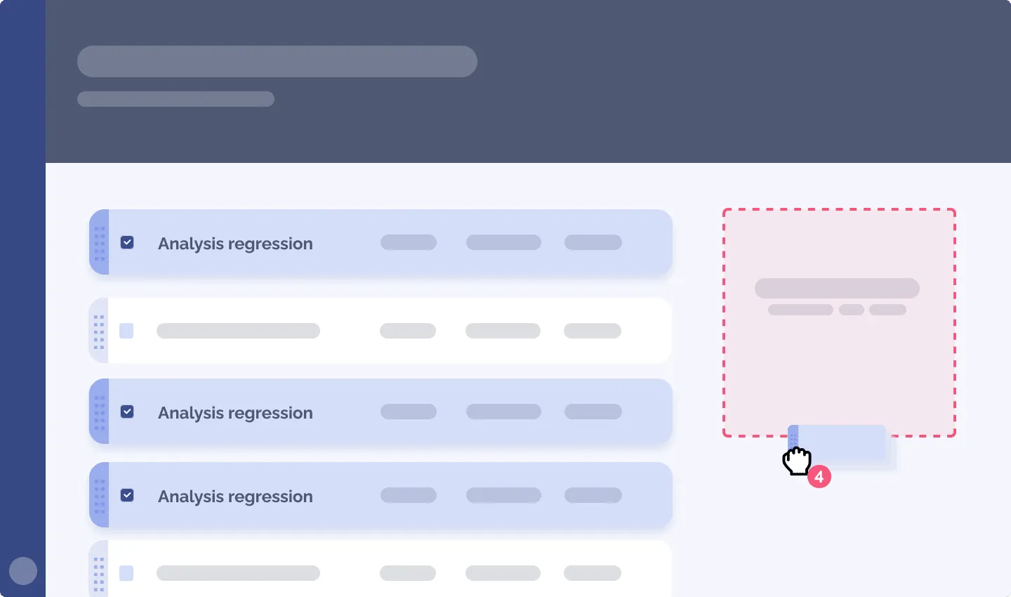 A UI where the items are within the drag target range