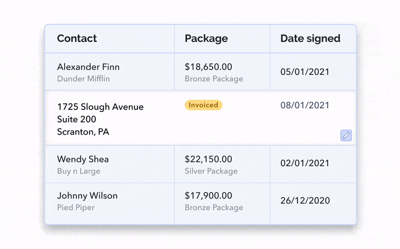 ui example of a data table where the user can enter edit mode on a full row