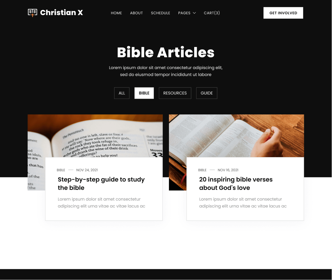 Christian X - Blog Categories page - Church Webflow Template