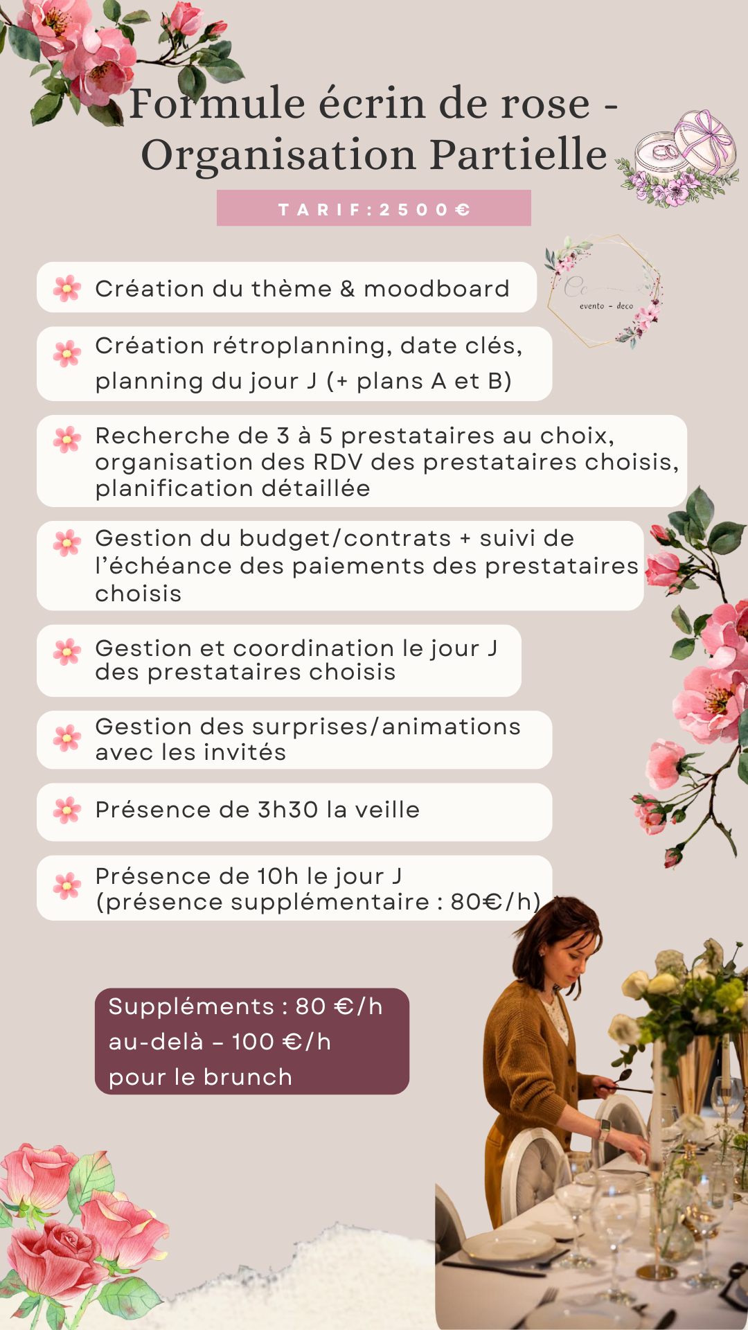 Image présentant les prestations comprises dans la formule écrin de rose
