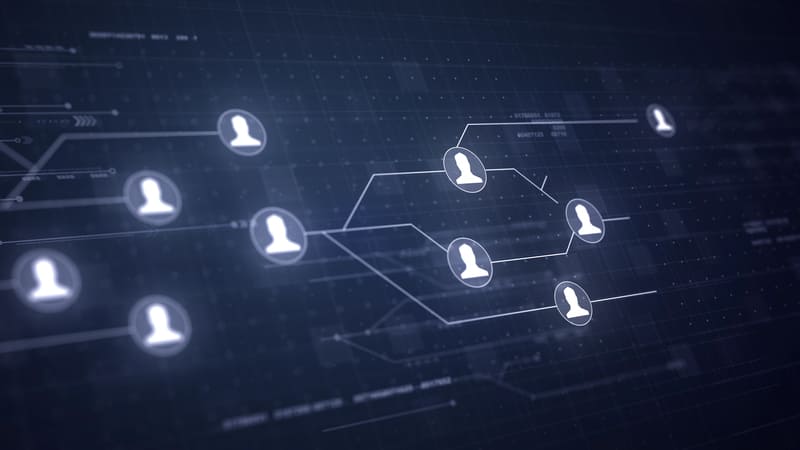Concepto de conexión digital representando relaciones con clientes, gestión de leads y comunicación empresarial B2B Hiweb