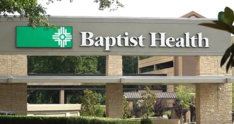 The front entrance to a Baptist Health hospital in Arkansas
