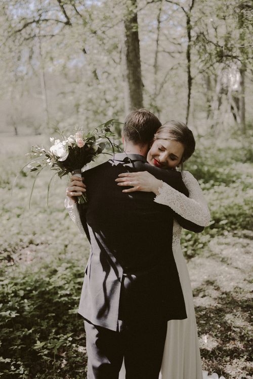 A wedding couple in a sentimental moment