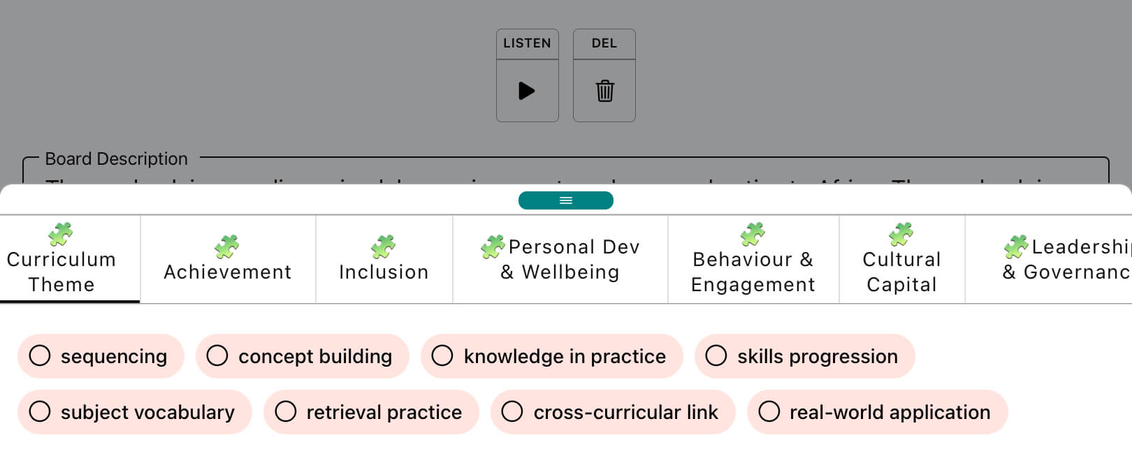 New Ofsted 2025 related tag categories in Blippit Boards
