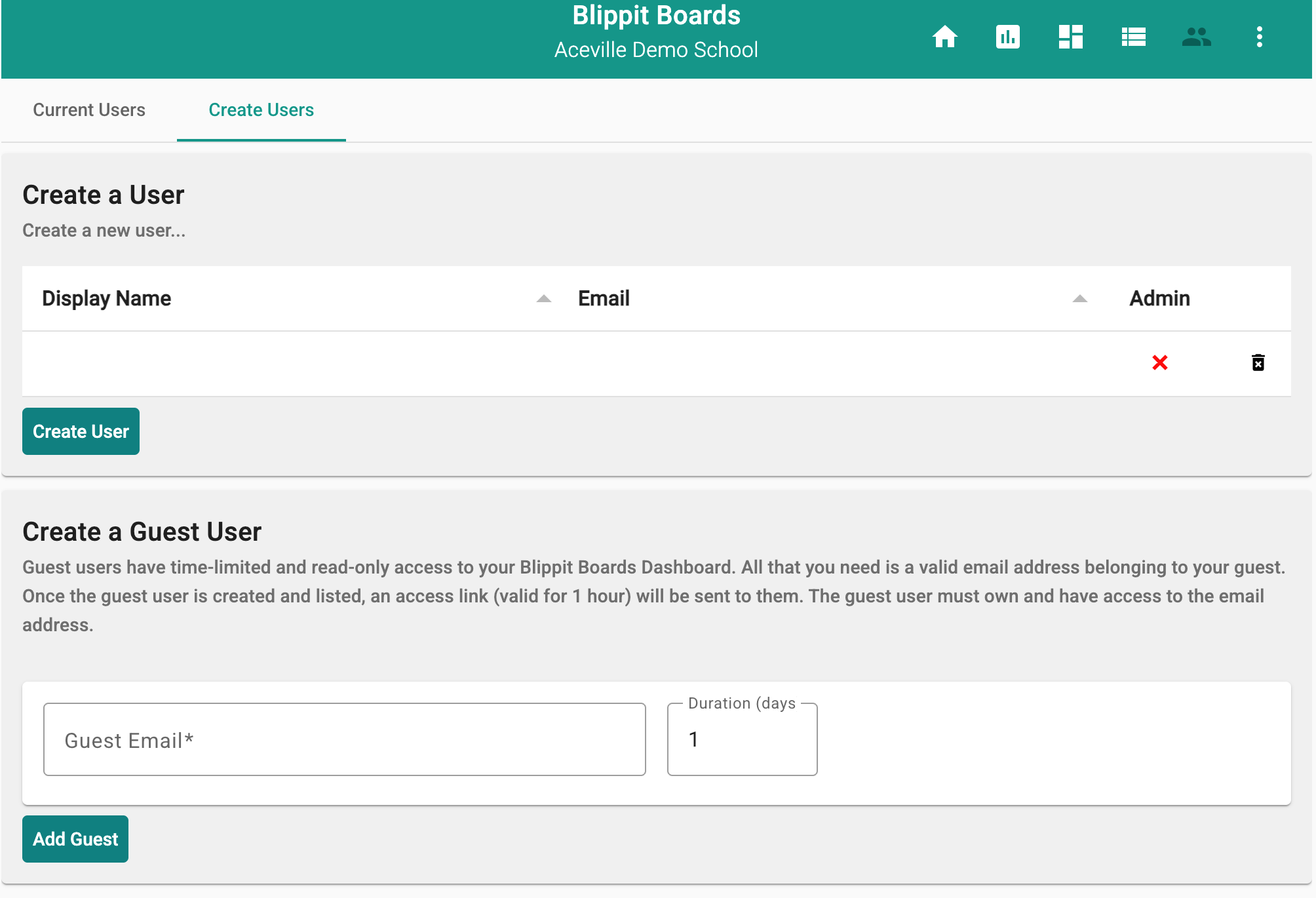 Create users in the School User Management Dashboard
