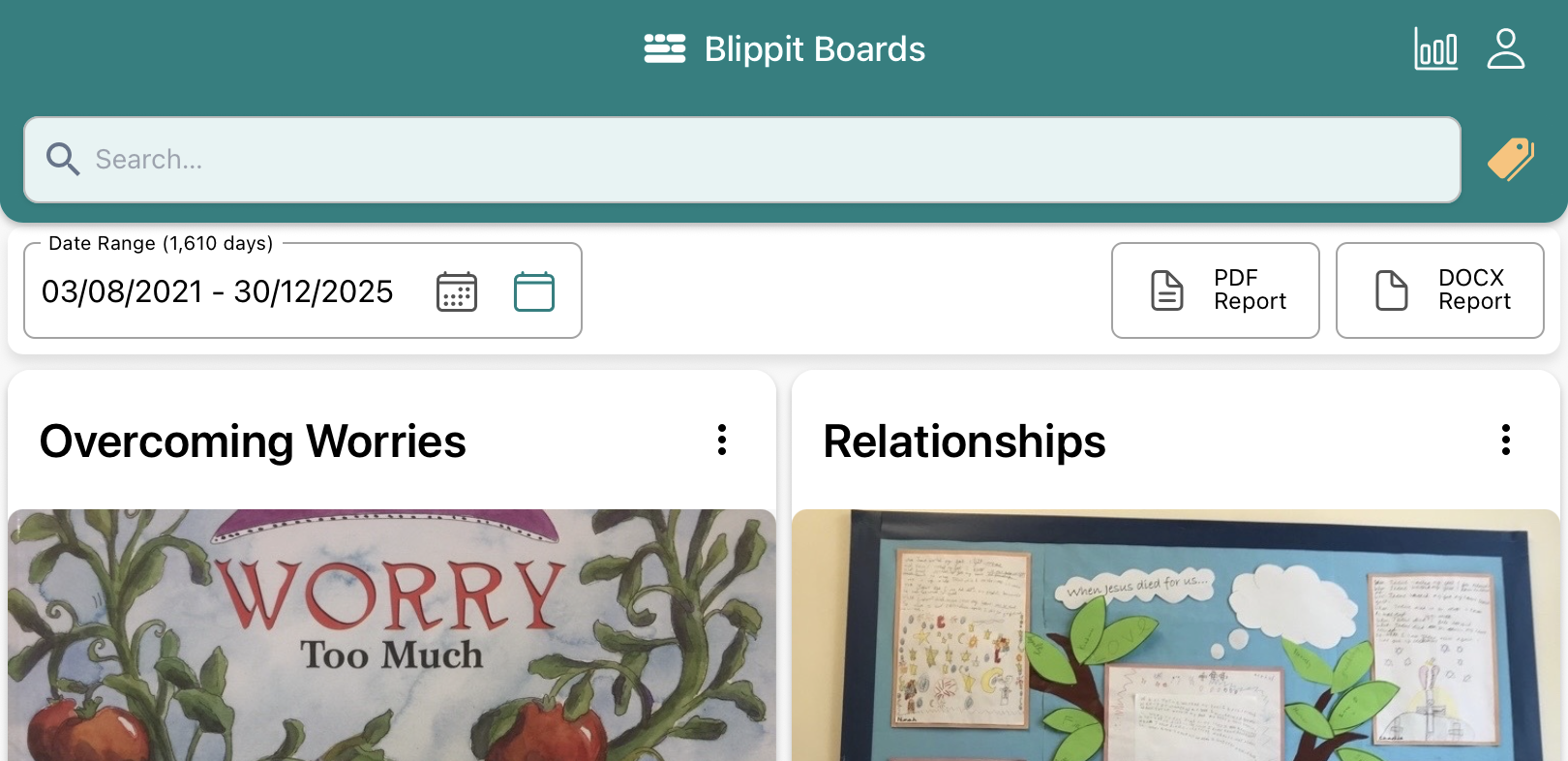 A view of the moments shared after tapping the mental wellbeing segment that also matched the Key Stage 2 filter. 