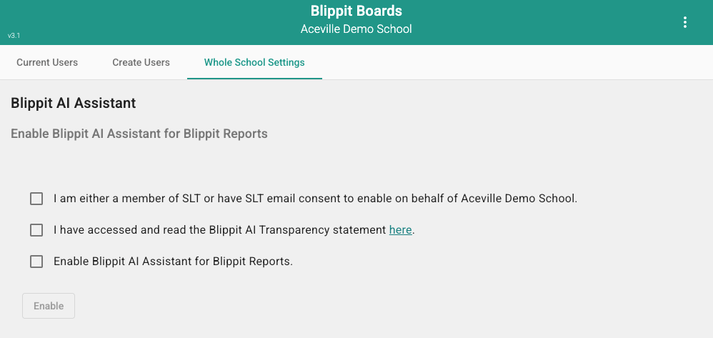Blippit AI Assistant Activation for the  Curriculum Snapshot feature