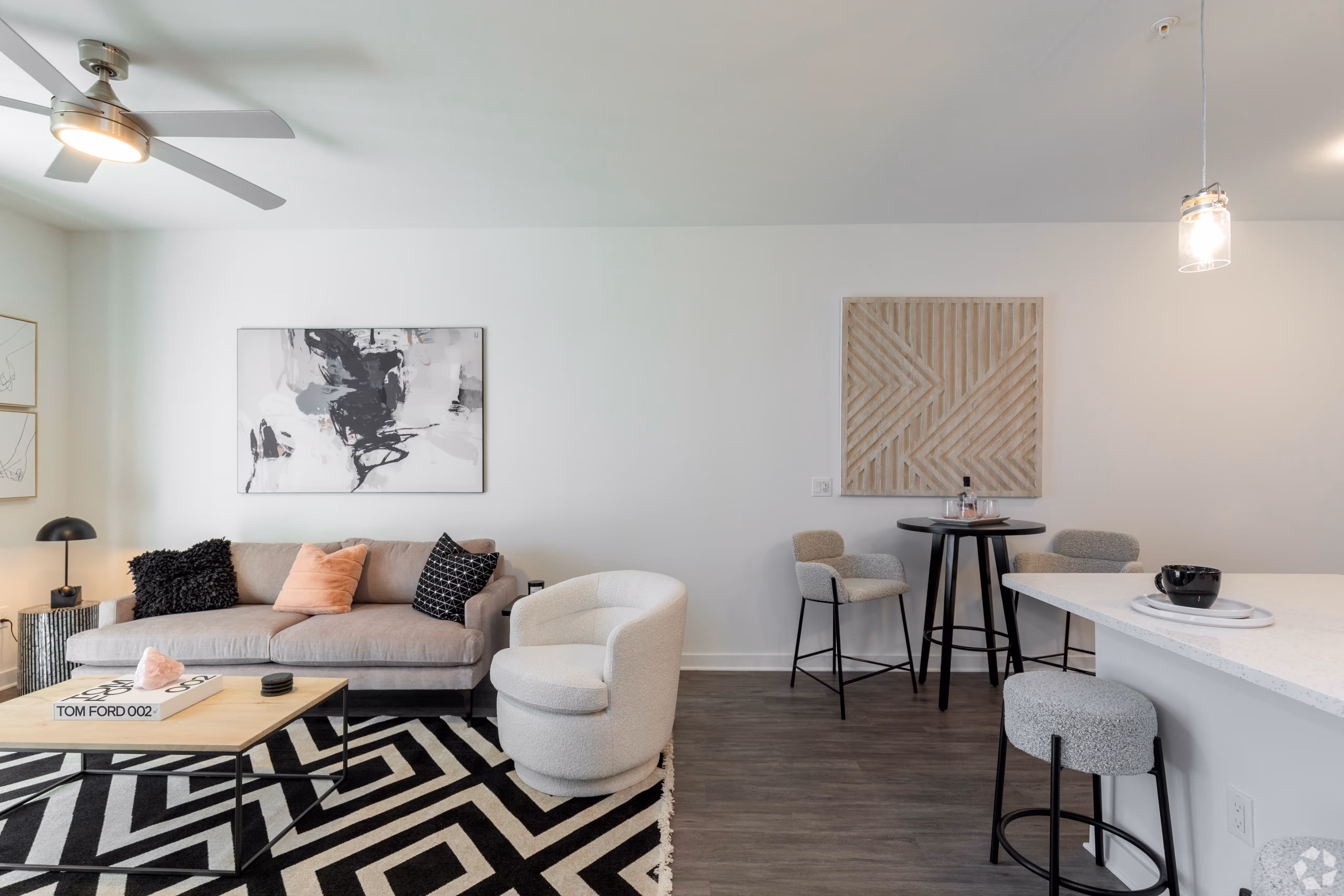 kitchen over looking living room