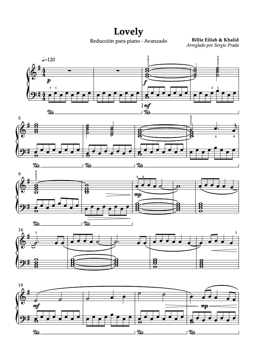 First page of the advanced piano sheet music for Lovely by Billie Eilish on Tably