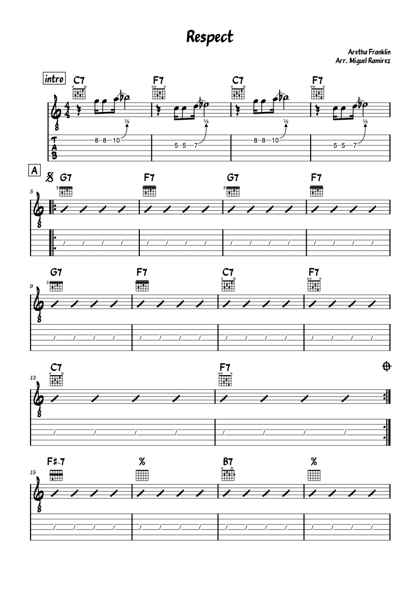 First page of the advanced drums sheet music for Respect by Aretha Franklin on Tably.es