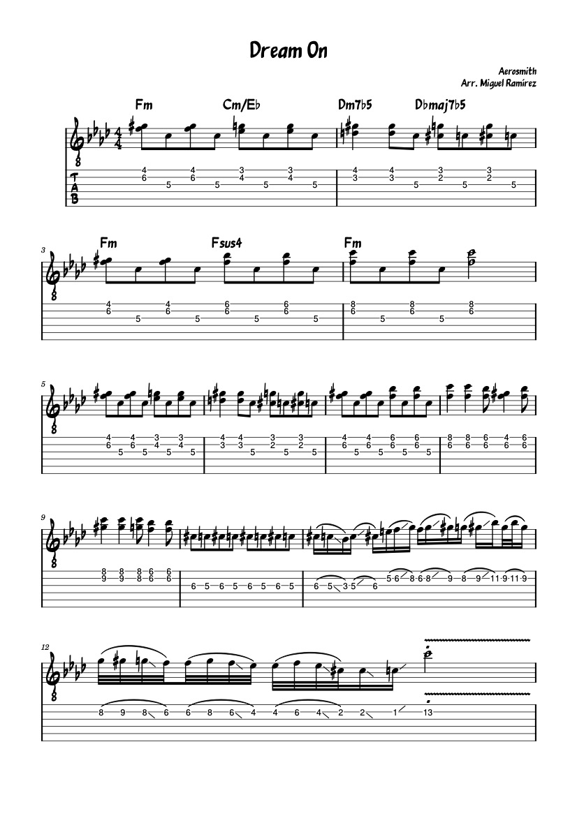 First page of the advanced electric guitar sheet music for Dream On by Aerosmith on Tably.es